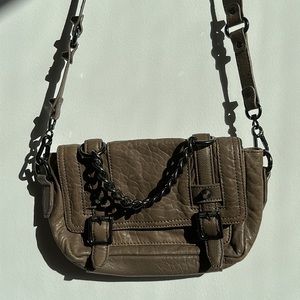 ASH taupe brown 100% leather CROSSBODY chain purse
